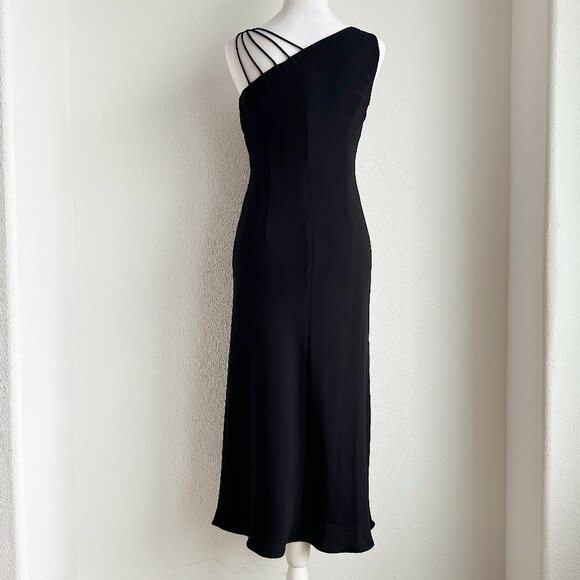 VINTAGE Y2K BLACK STRAPPY SHOULDER MIDI DRESS‎ - Picture 1 of 7